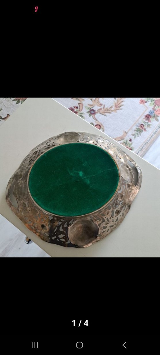 Vintage Çiçekli Gümüş Renkli Dekoratif Tabak - Görsel 4