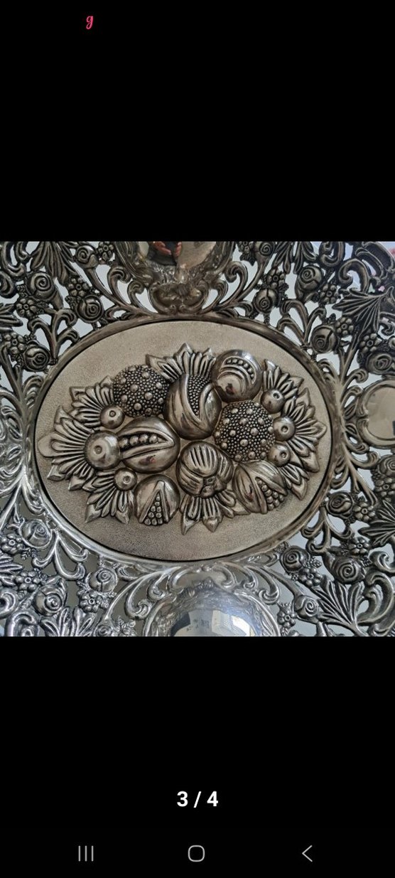 Vintage Çiçekli Gümüş Renkli Dekoratif Tabak - Görsel 2