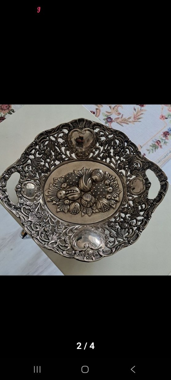 Vintage Çiçekli Gümüş Renkli Dekoratif Tabak - Görsel 3