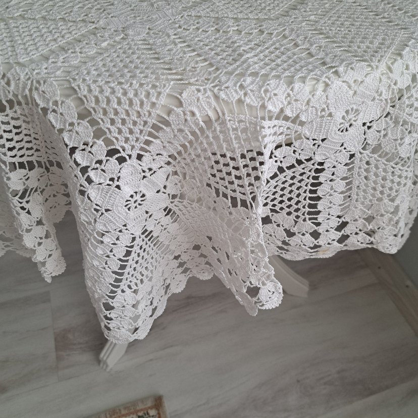 El Örgüsü Beyaz Dantel Masa Örtüsü - Görsel 2