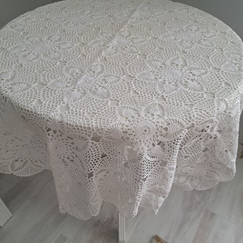El işi Beyaz Dantel Yuvarlak Masa Örtüsü - Görsel 2