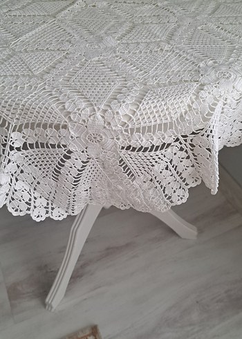 El Örgüsü Beyaz Dantel Masa Örtüsü - Görsel 2