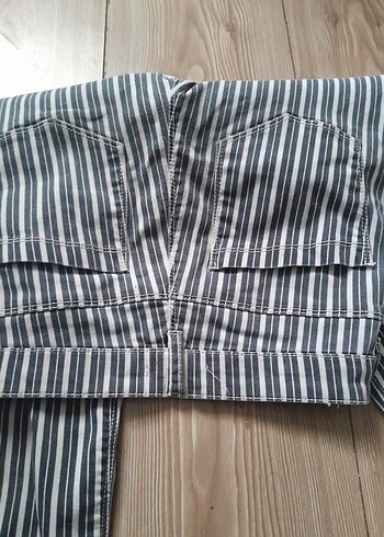 Gri Çizgili Kadın Denim Pantolon - Görsel 5