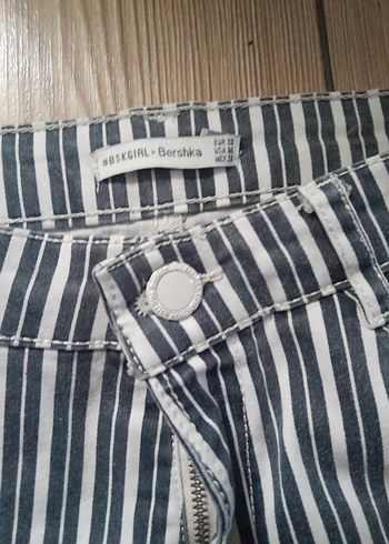 Gri Çizgili Kadın Denim Pantolon - Görsel 3