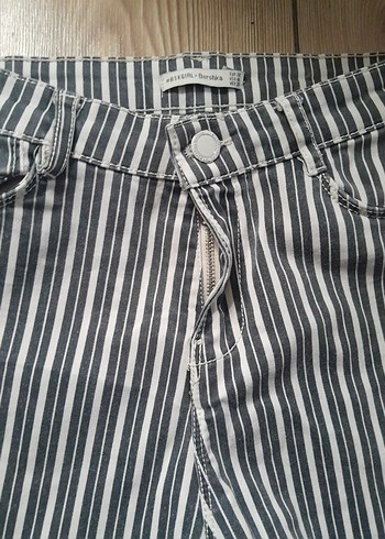 Gri Çizgili Kadın Denim Pantolon - Görsel 2