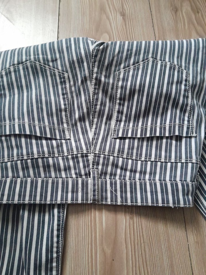 Gri Çizgili Kadın Denim Pantolon - Görsel 5