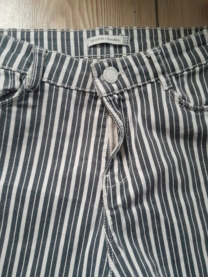 Gri Çizgili Kadın Denim Pantolon - Görsel 2