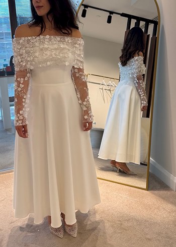 Modern Klasik Midi Beyaz Straplez Söz/Nişan Elbisesi - Görsel 5