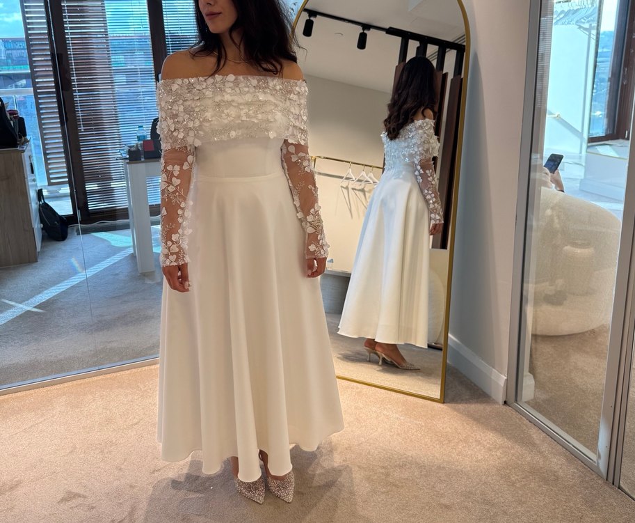 Modern Klasik Midi Beyaz Straplez Söz/Nişan Elbisesi - Görsel 5