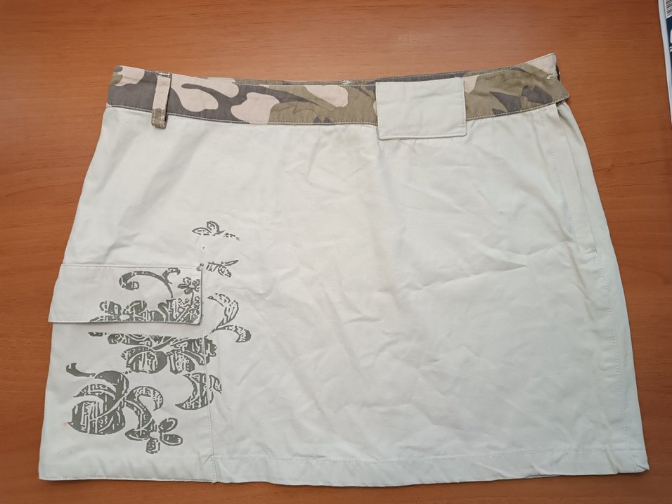 Bej kamuflaj Desenli vintage Kadın Mini Etek - Görsel 2