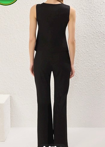 Siyah V Yakalı Kemerli Kadın Takım - Görsel 2