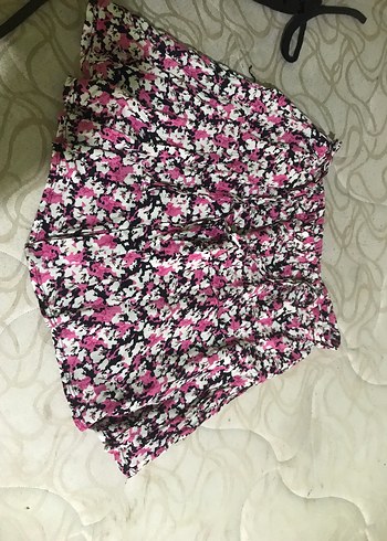 Pembe Bağlama Desenli Volanlı Mini şort Etek