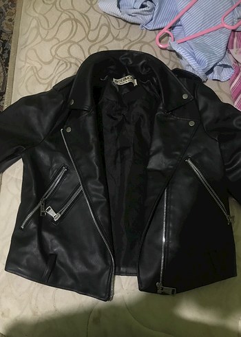 Kadın Siyah Deri Biker Ceket