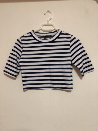Diğer Cizgili lacivert beyaz croptop