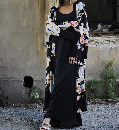Diğer Siyah cepli uzun kimono