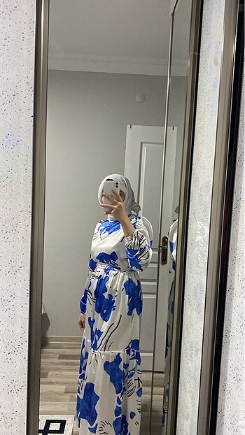 Saten desenli elbise - Görsel 2