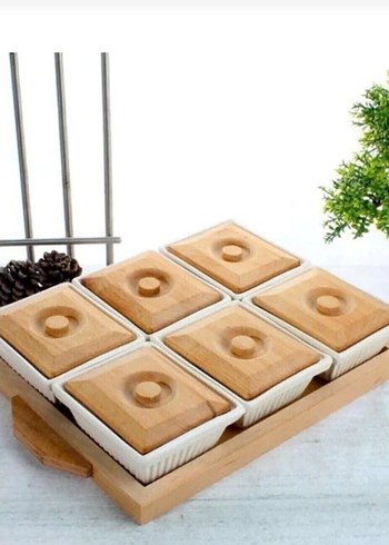 Ahşap Tepsili Porselen 6 lı Kahvaltılık Seti - Görsel 2