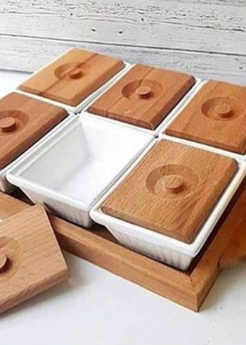 Ahşap Tepsili Porselen 6 lı Kahvaltılık Seti - Görsel 4