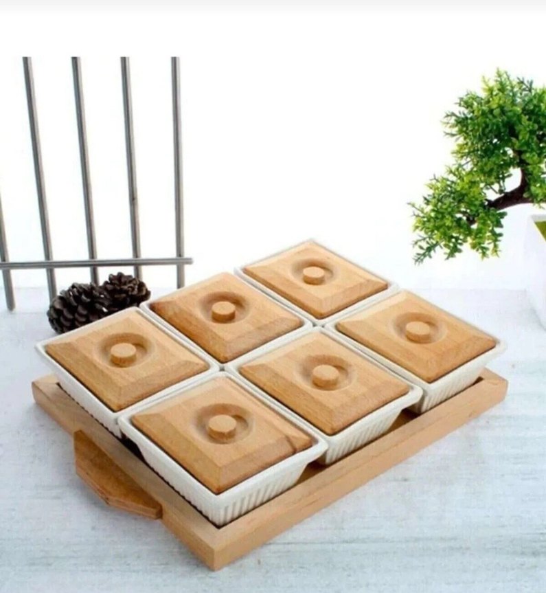 Ahşap Tepsili Porselen 6 lı Kahvaltılık Seti - Görsel 2