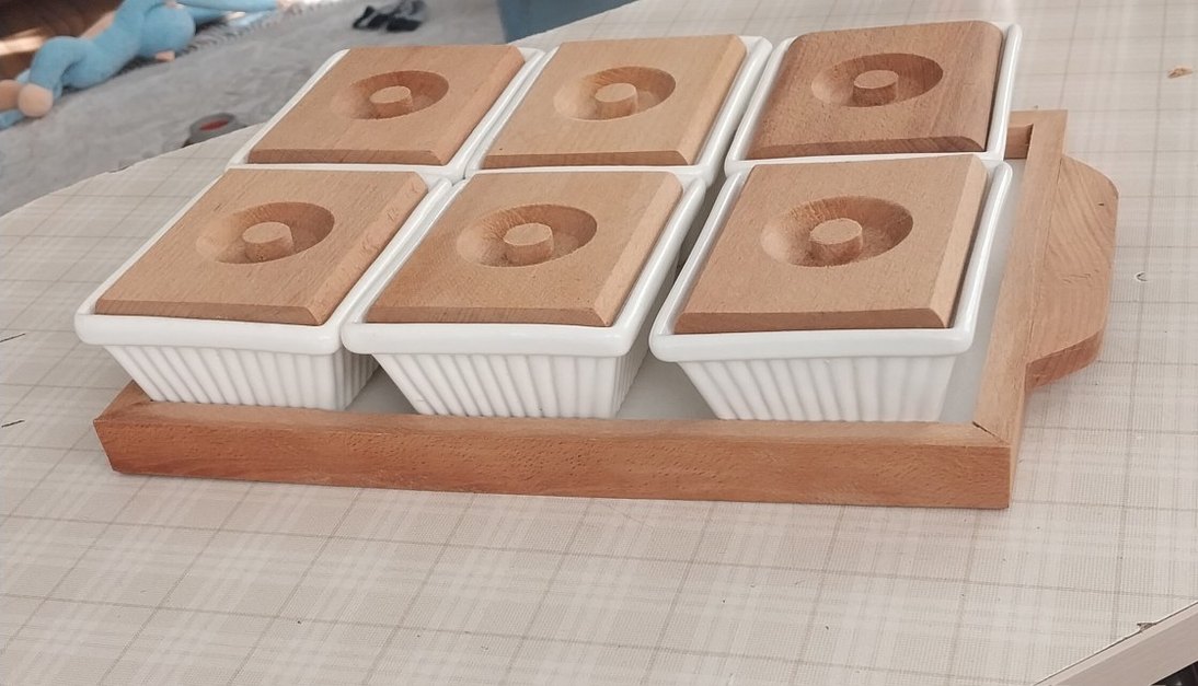 Ahşap Tepsili Porselen 6 lı Kahvaltılık Seti - Görsel 5