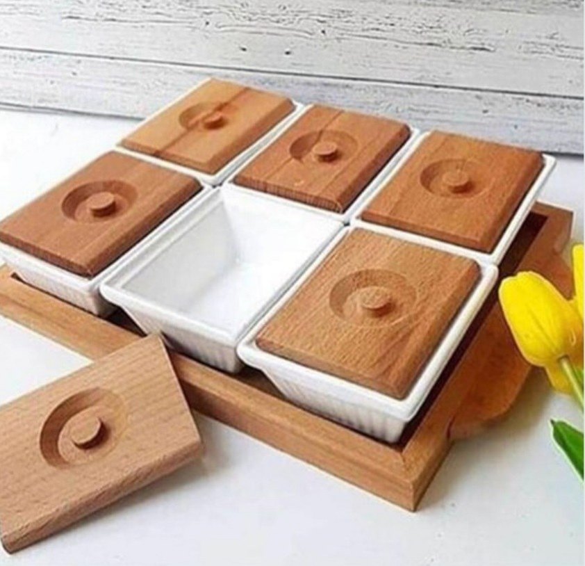 Ahşap Tepsili Porselen 6 lı Kahvaltılık Seti - Görsel 4