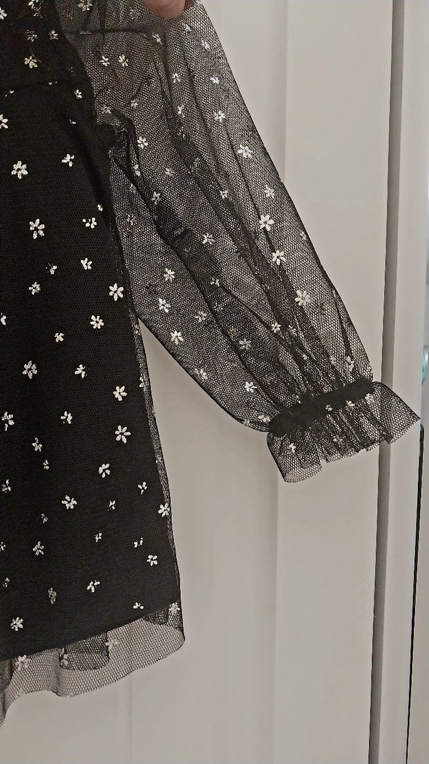 Uzun Tül Kol Siyah Bebek Elbisesi - Görsel 2