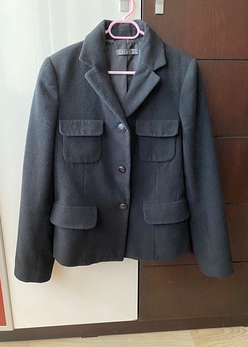 38 Beden siyah Renk Koton Düğmeli Siyah Kaşe Kadın Blazer Ceket
