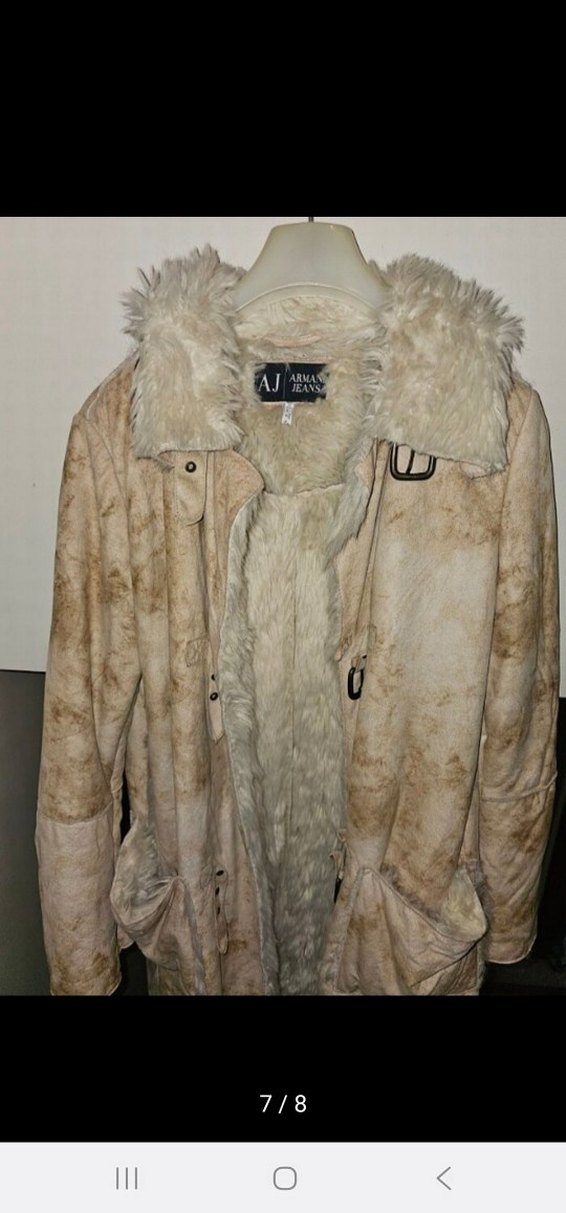 Bej suet ici kürk orjinal Armani Jeans oversize uzun kaban — görsel 9/16