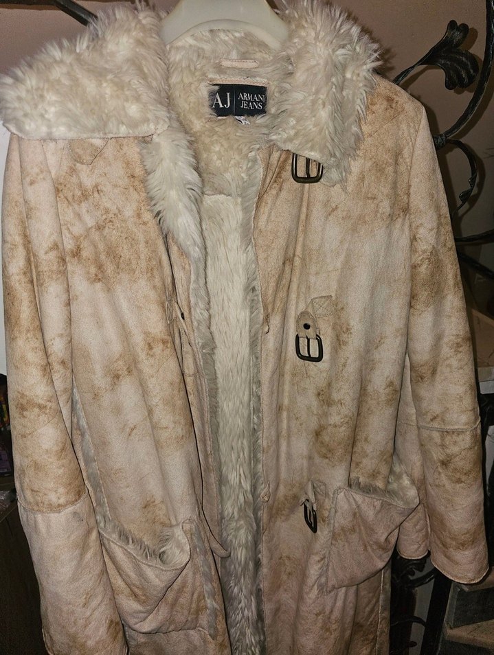 Bej suet ici kürk orjinal Armani Jeans oversize uzun kaban — görsel 5/16