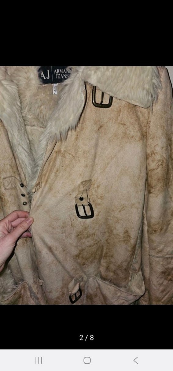 Bej suet ici kürk orjinal Armani Jeans oversize uzun kaban — görsel 14/16