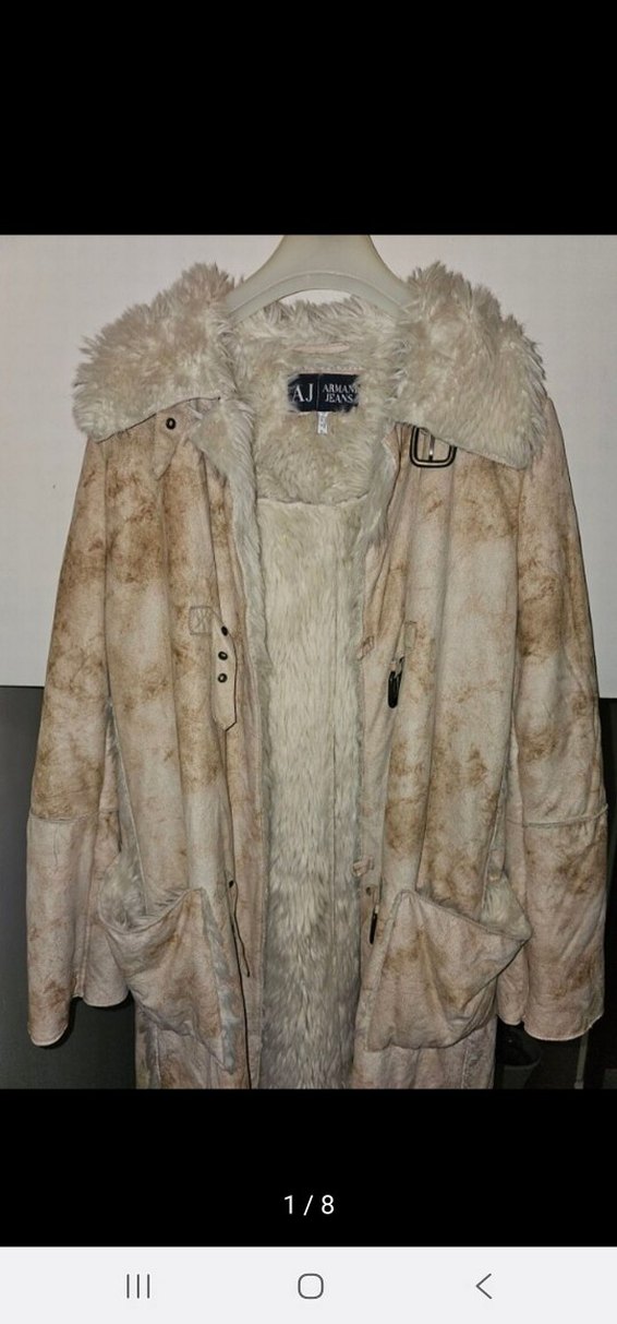 Bej suet ici kürk orjinal Armani Jeans oversize uzun kaban — görsel 15/16