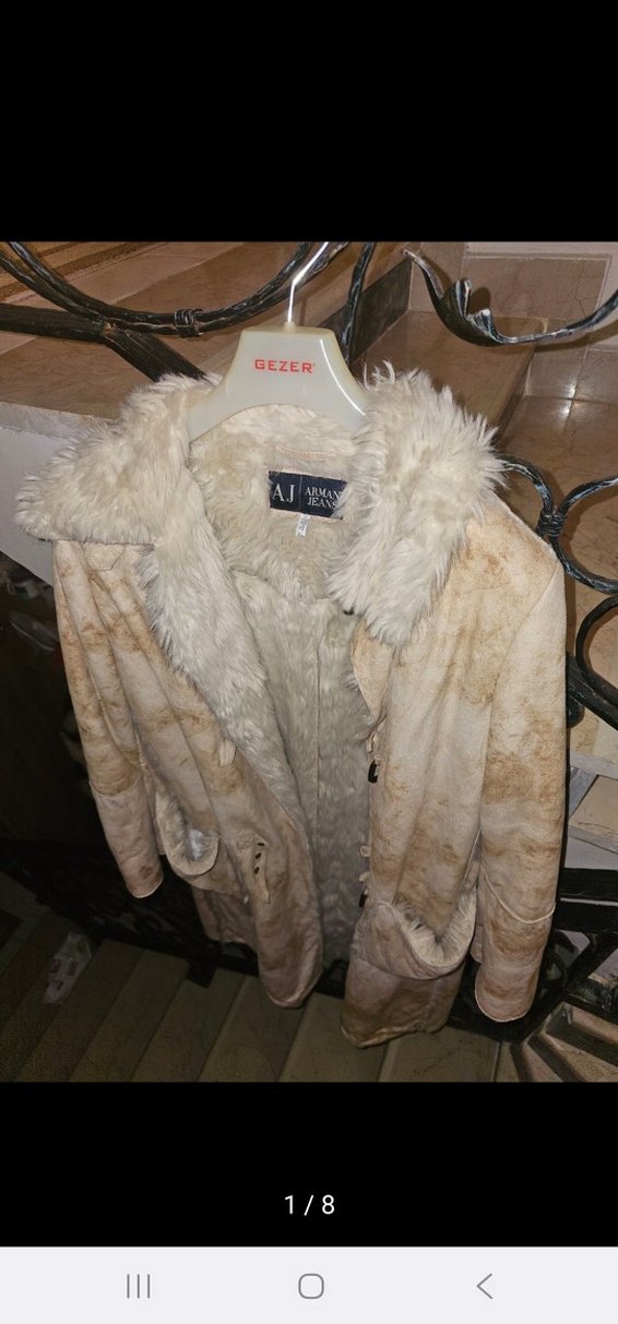 Bej suet ici kürk orjinal Armani Jeans oversize uzun kaban — görsel 7/16