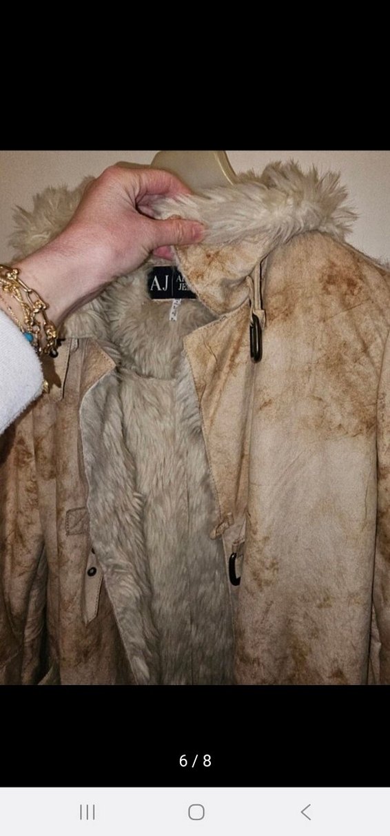 Bej suet ici kürk orjinal Armani Jeans oversize uzun kaban — görsel 10/16