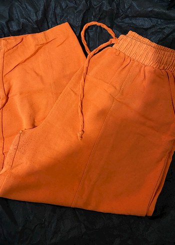 Turuncu Rahat Kesim Keten Pantolon - Görsel 2