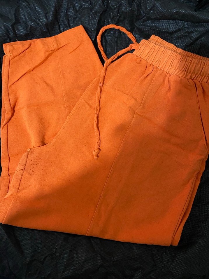 Turuncu Rahat Kesim Keten Pantolon - Görsel 2