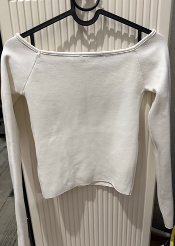 Kadın Beyaz Uzun Kollu Bot Yaka Pamuklu Kazak - Görsel 3