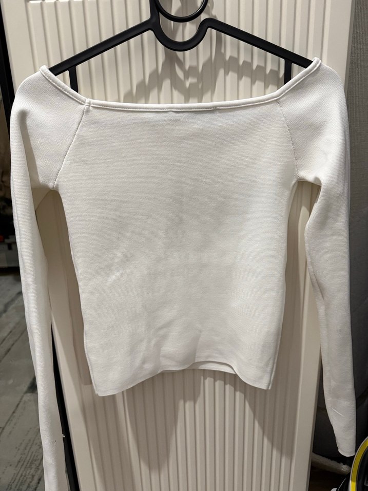 Kadın Beyaz Uzun Kollu Bot Yaka Pamuklu Kazak - Görsel 3