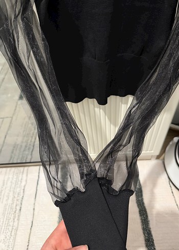 Siyah Transparan Kollu Uzun Kollu Bluz - Görsel 2