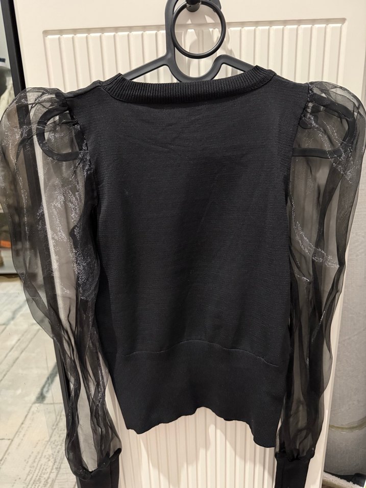 Siyah Transparan Kollu Uzun Kollu Bluz - Görsel 3