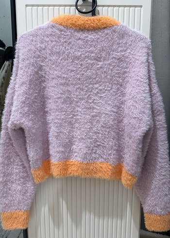 Örgü Mor Turuncu V Yaka Hırka - Görsel 4