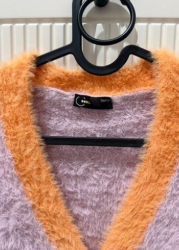 Örgü Mor Turuncu V Yaka Hırka - Görsel 2