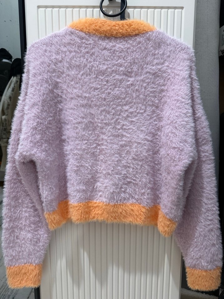 Örgü Mor Turuncu V Yaka Hırka - Görsel 4