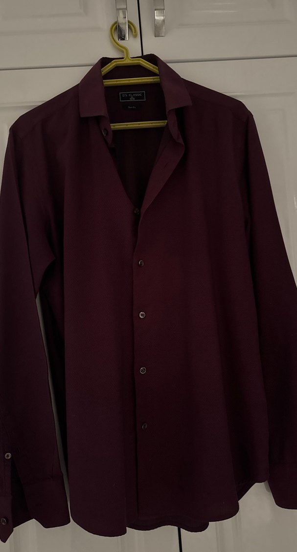 Bordo Düğmeli Erkek Gömlek Ds damat - Görsel 3