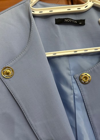 Düğmeli Mavi Kadın trençkot - Görsel 4