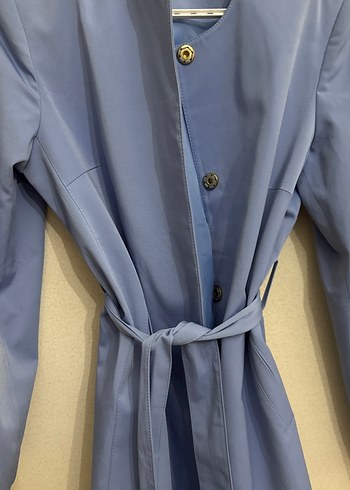 Düğmeli Mavi Kadın trençkot - Görsel 5