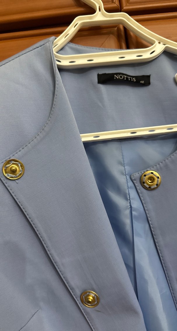 Düğmeli Mavi Kadın trençkot - Görsel 4