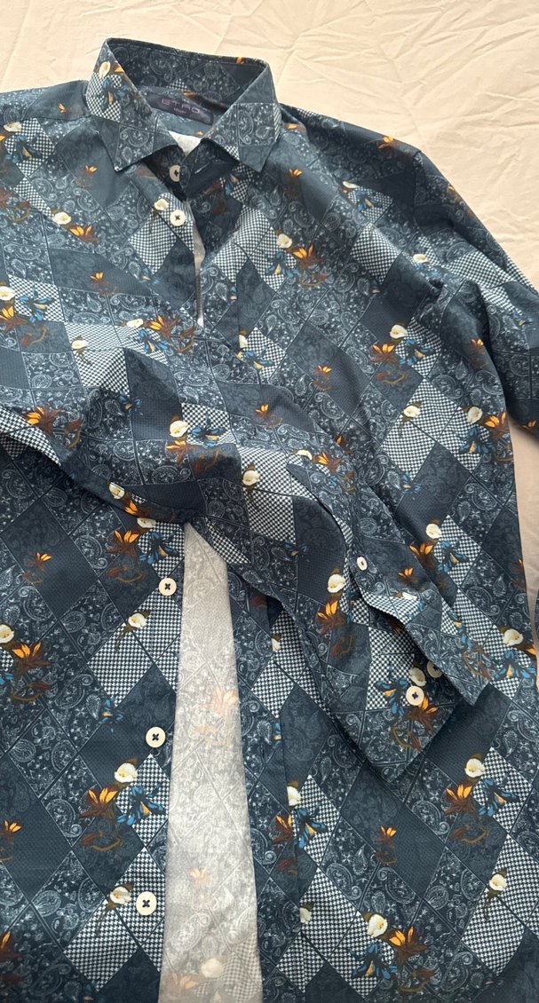 Düğmeli Erkek Gömlek, Uzun Kollu, Bohem Desenli - Görsel 2