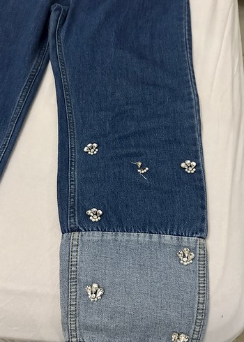 Diğer Kadın Mavi taşlı Nakışlı Denim Jean