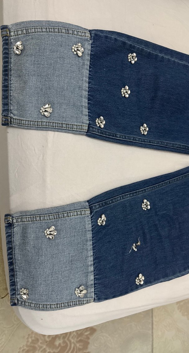 Kadın Mavi taşlı Nakışlı Denim Jean - Görsel 3