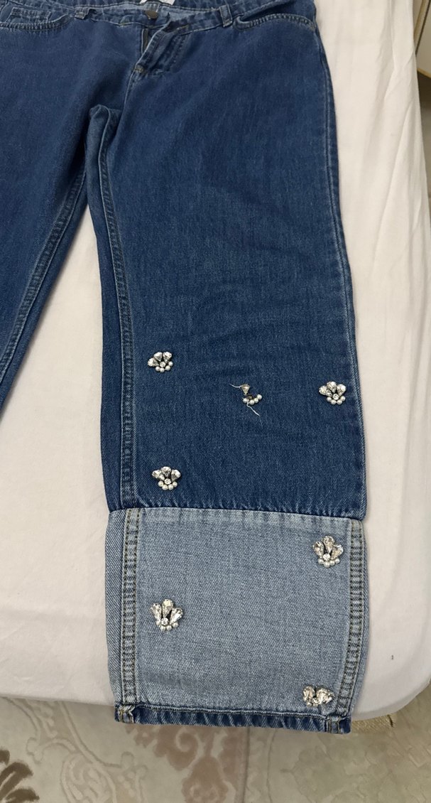 Kadın Mavi taşlı Nakışlı Denim Jean - Görsel 2